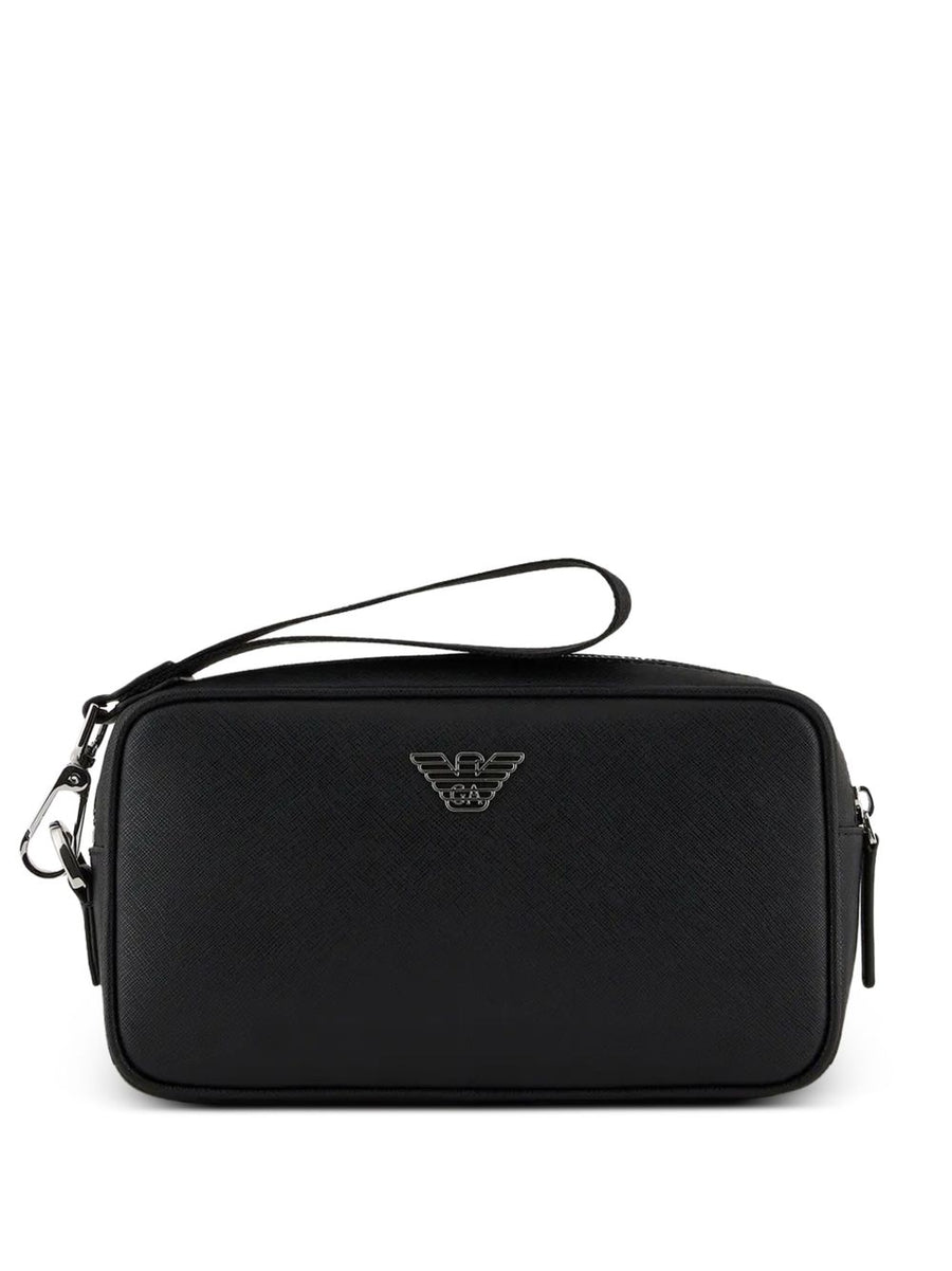 Emporio Armani Logo-Plaque Nylon Clutch — Black