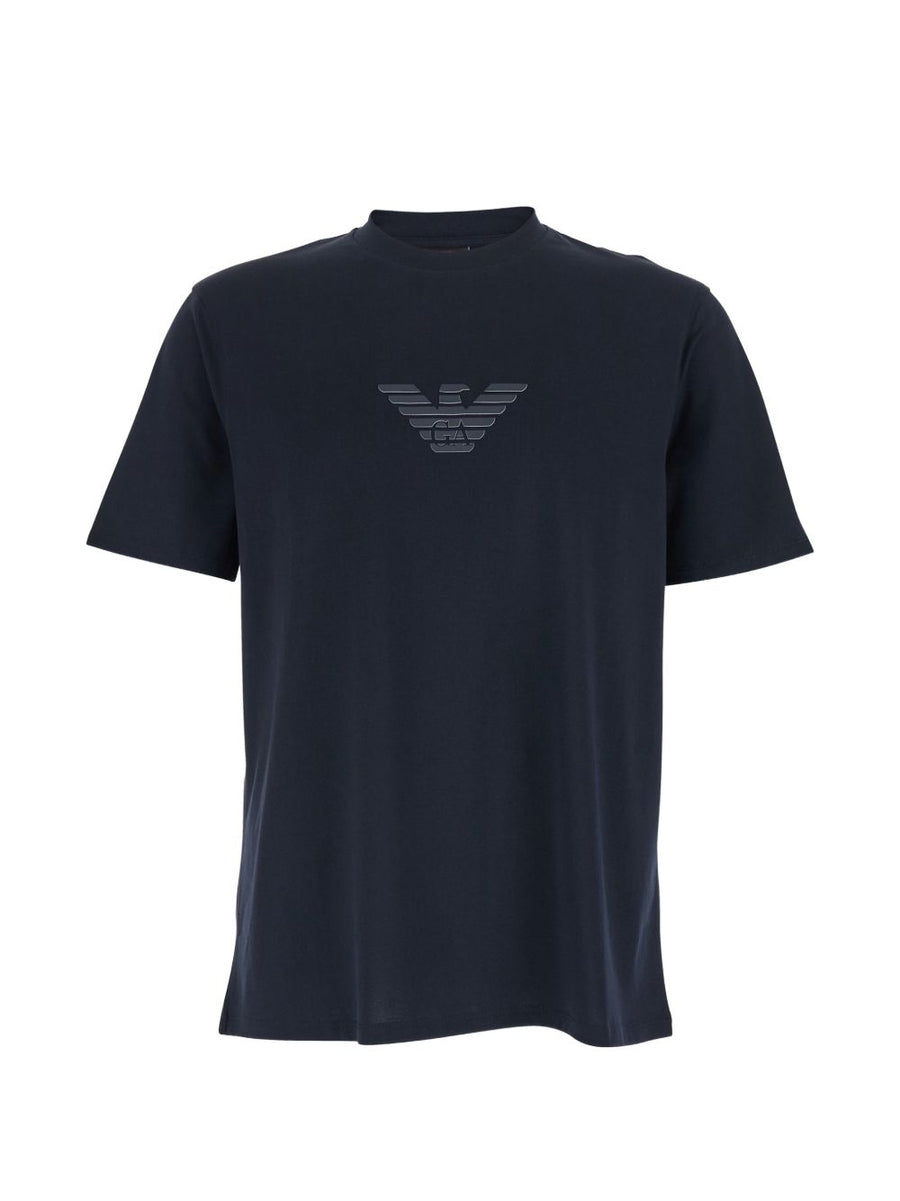 Emporio Armani Logo-Embroidered Cotton T-shirt — Navy