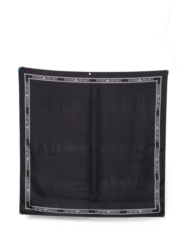 Emporio Armani Logo-Print Silk Scarf — Black