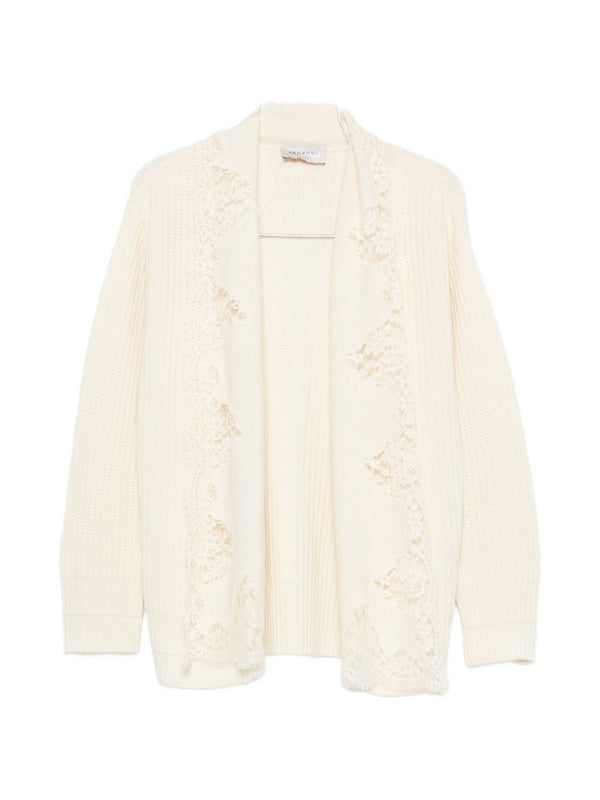 Ermanno Firenze Lace-Trim Ribbed Cardigan — White