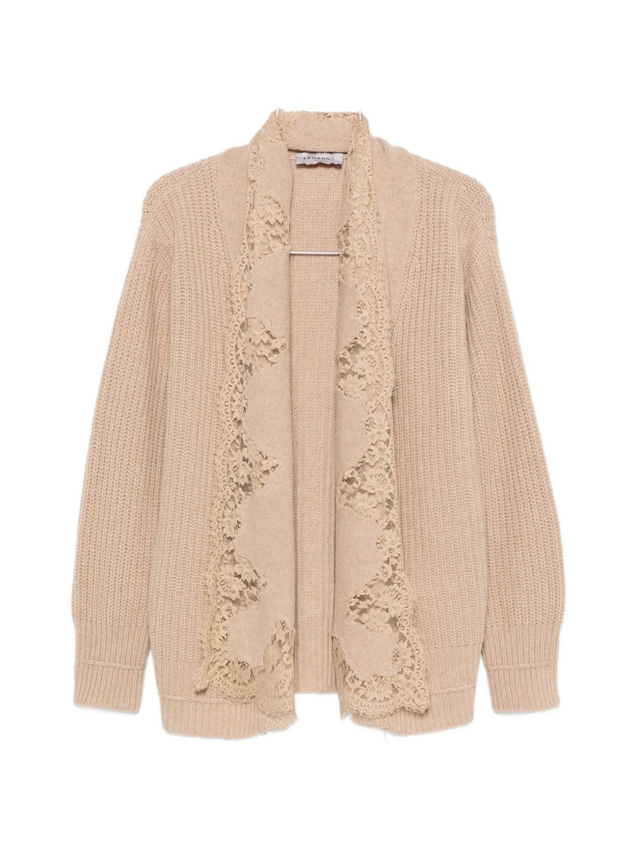 Ermanno Firenze Lace-Trimmed Knit Cardigan — Cream