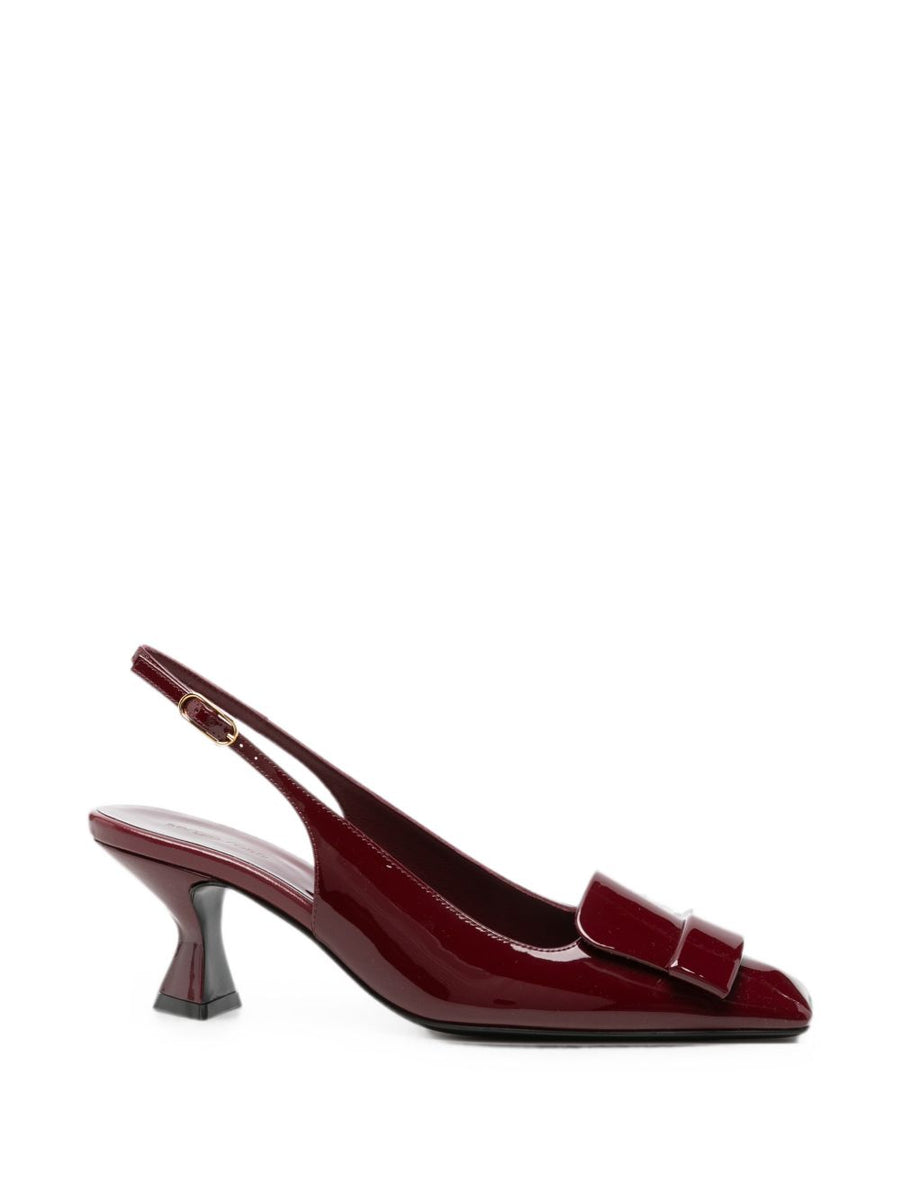 Sergio Rossi Patent Leather Buckle-Detail Slingback Heel — Burgundy