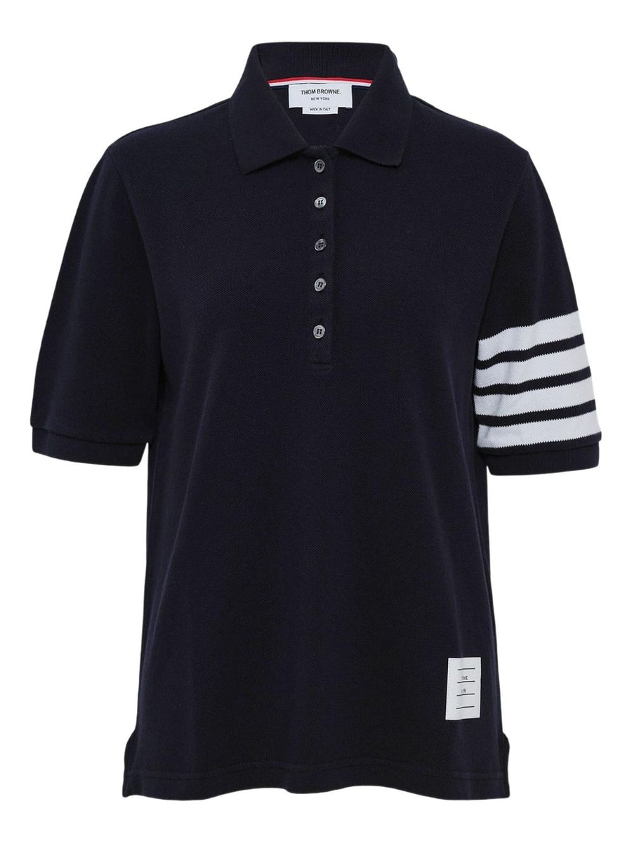 Thom Browne 4-Bar Stripe Cotton Polo — Navy