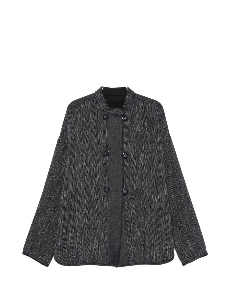 Emporio Armani Herringbone Double-Breasted Jacket — Charcoal