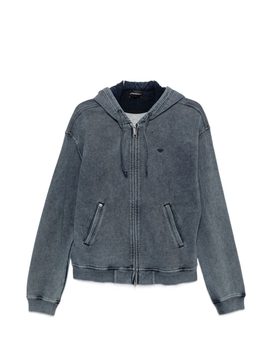 Emporio Armani Cotton-Blend Hoodie Hoodie — Gray