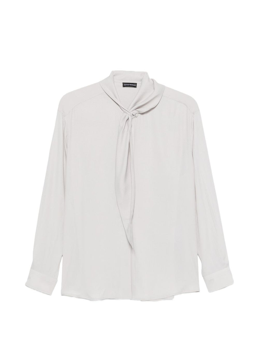 Emporio Armani Silk-Blend Pussy-Bow Blouse — Grey