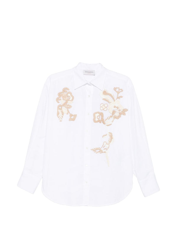 Ermanno Firenze Botanical Embroidered Shirt — White