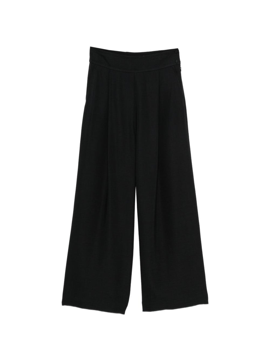 Emporio Armani Wide-Leg Pleated Trousers — Black