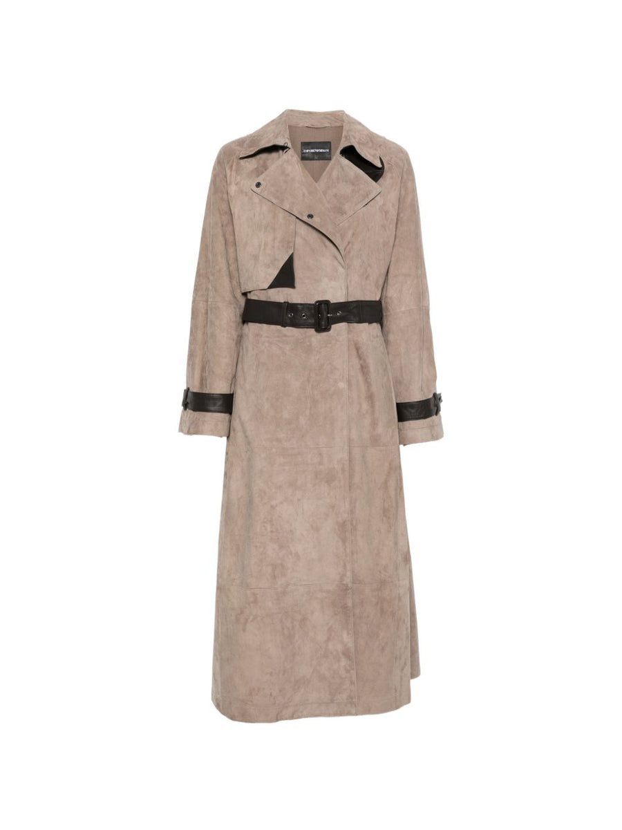 Emporio Armani Belted Suede Coat — Beige