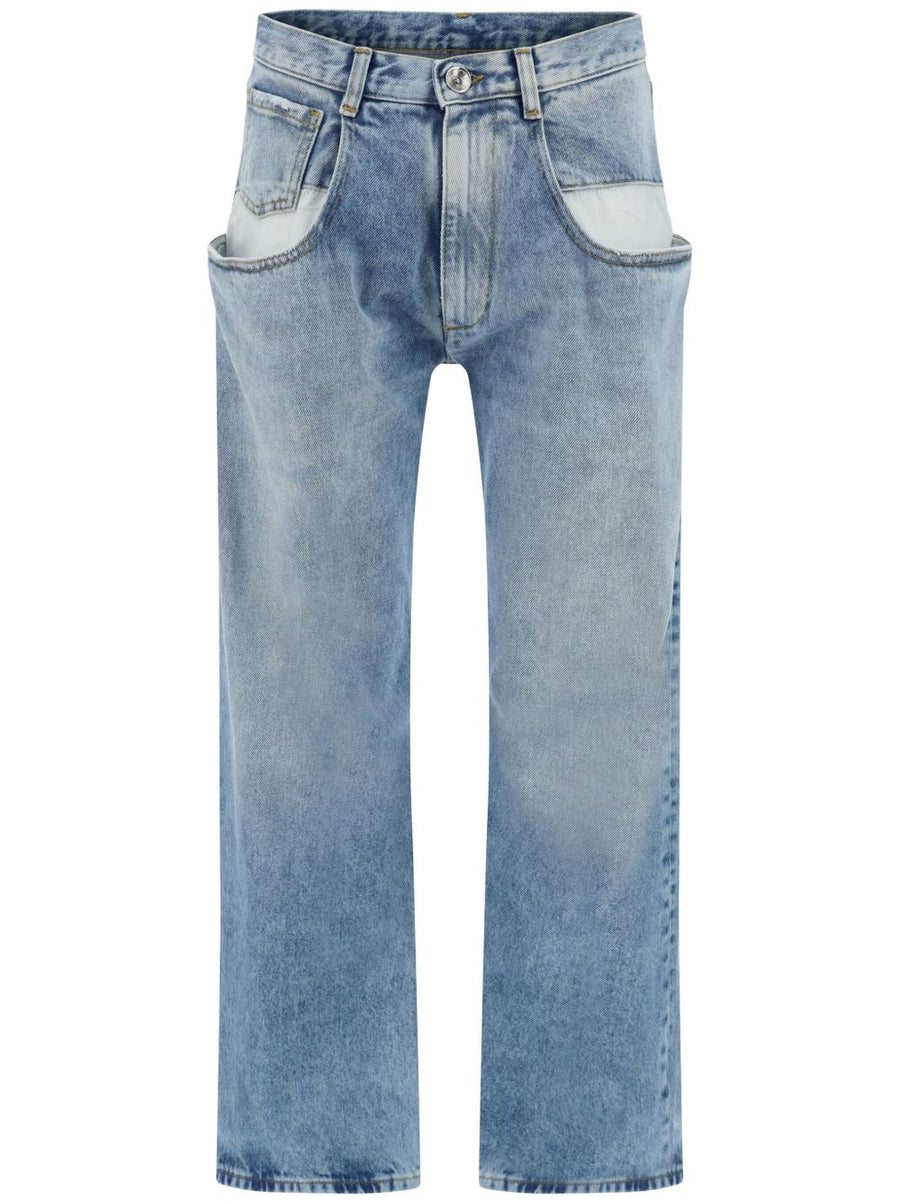 Maison Margiela Oversized-Pocket Denim Jeans — Light Blue