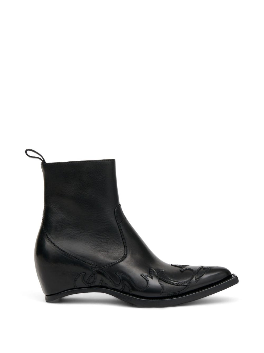 Maison Margiela Western-Embroidered Leather Boot — Black
