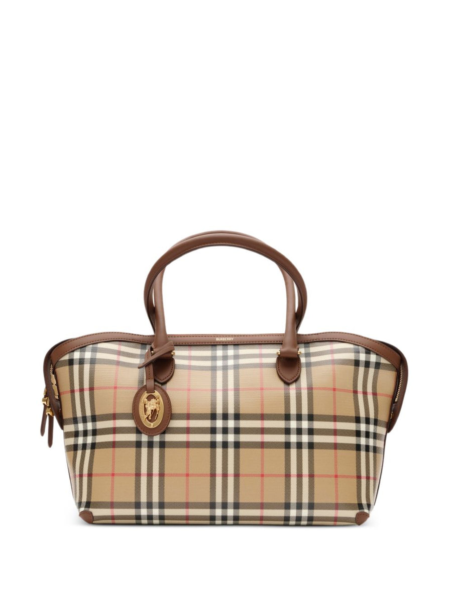 Burberry Check Canvas Tote Bag — Brown