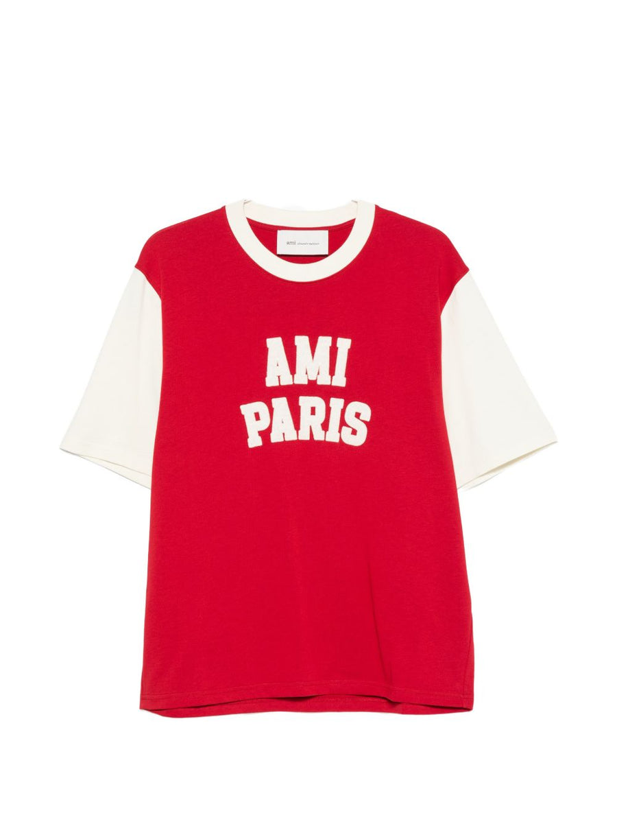 Ami Paris Logo-Print Cotton T-Shirt — Red