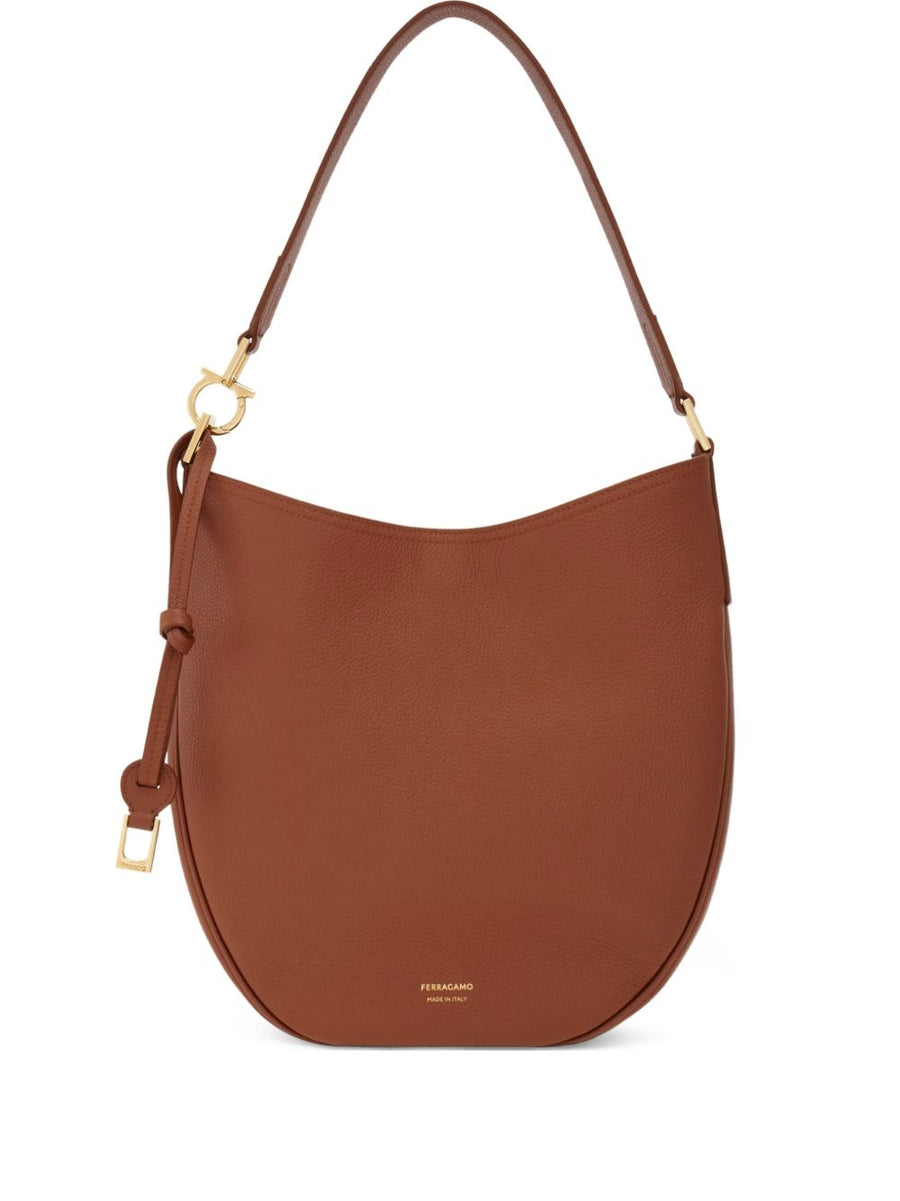 Ferragamo Leather Hobo Shoulder Bag — Cognac