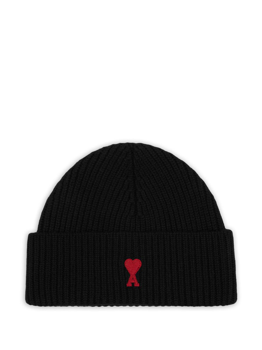 Ami Paris Ami de Coeur Embroidered Wool Beanie — Black