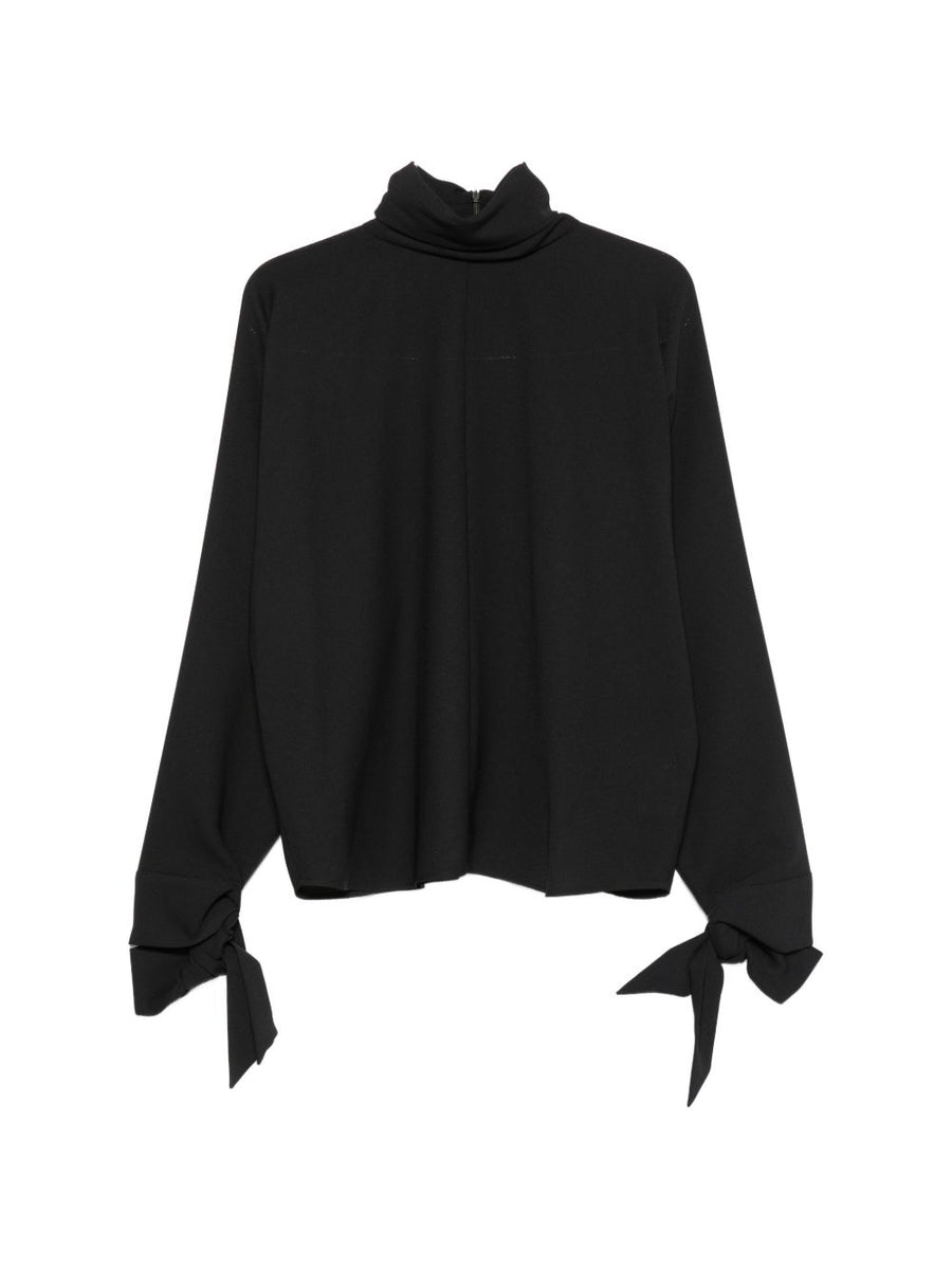 Emporio Armani Crepe High-Neck with Bow Cuffs Blouse — Black