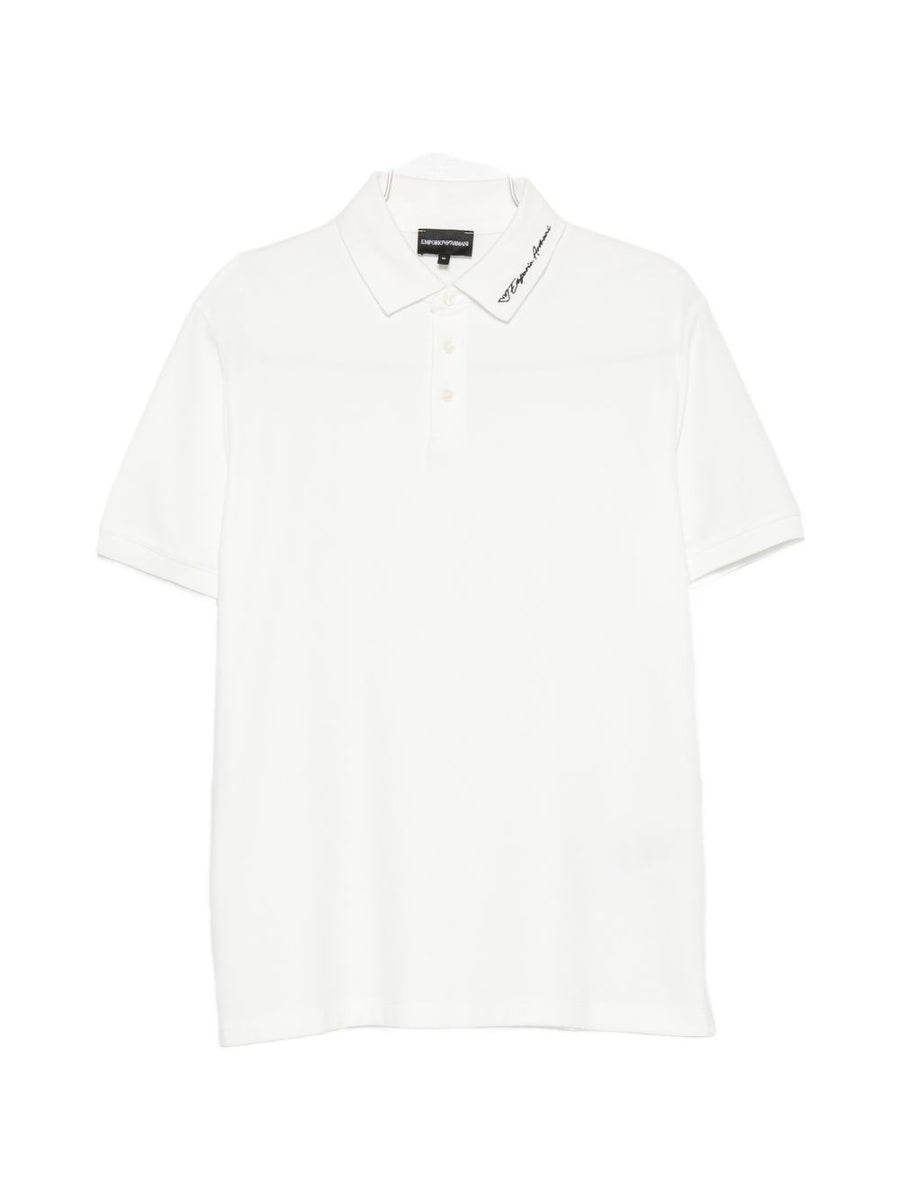 Emporio Armani Logo-Embroidered Cotton Polo — White