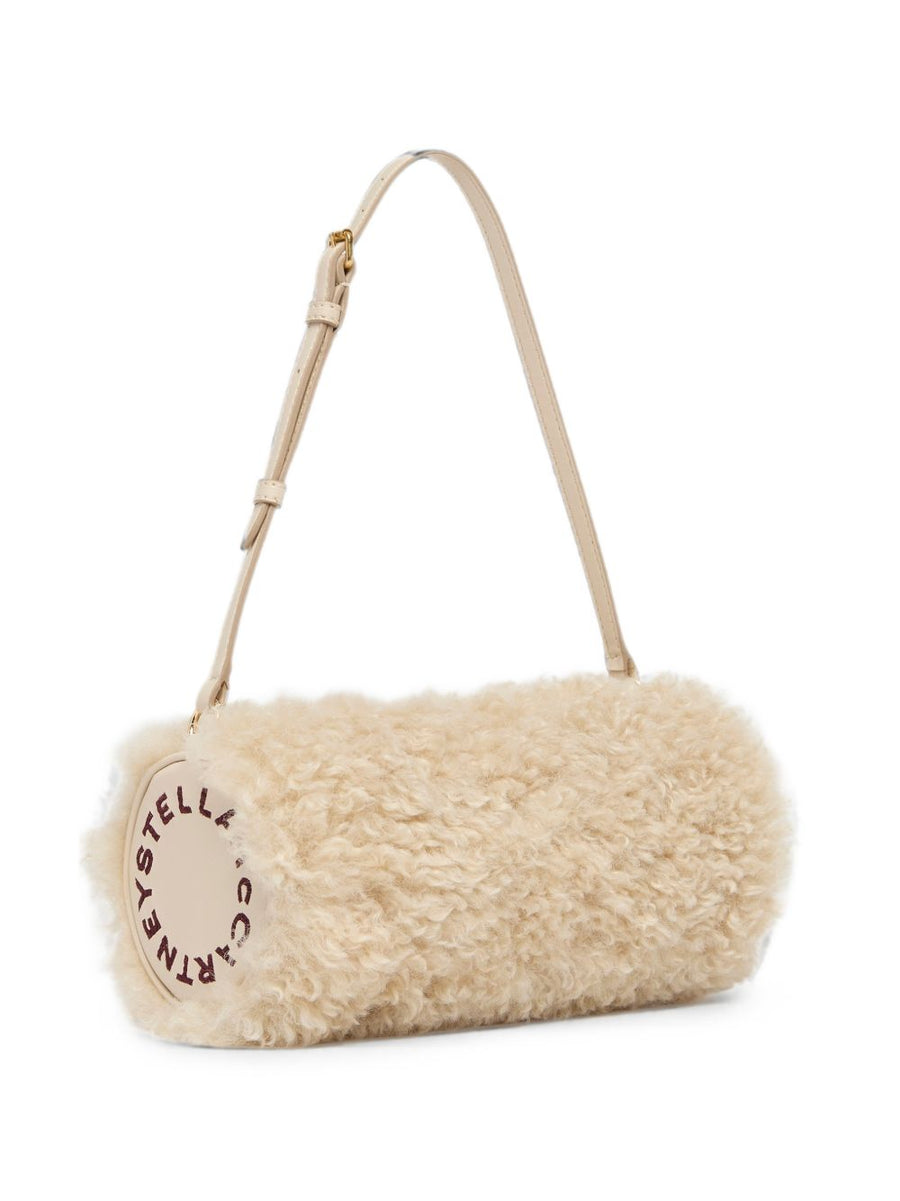 Stella McCartney Faux-Shearling Logo Pouch Shoulder Bag — Beige