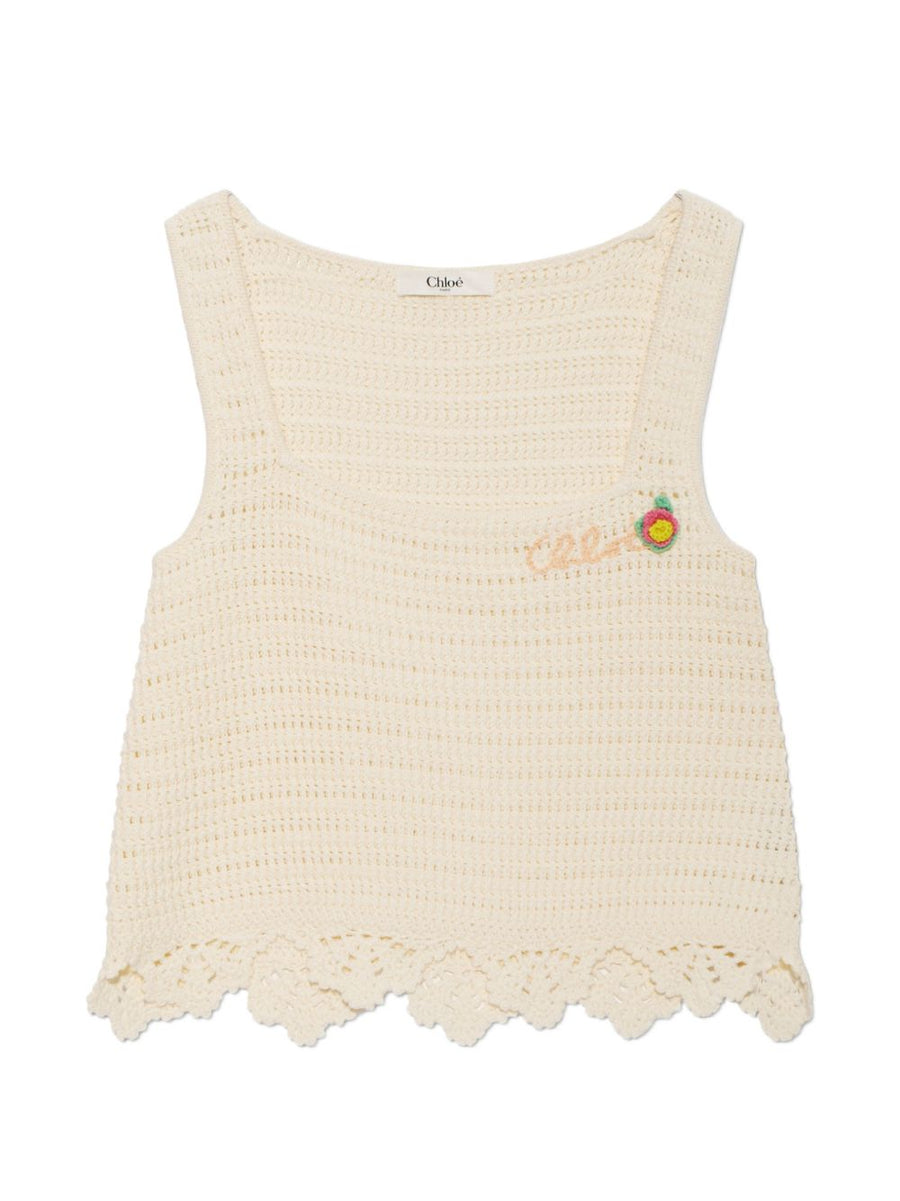 Chloé Crochet Cotton Tank Top — Cream