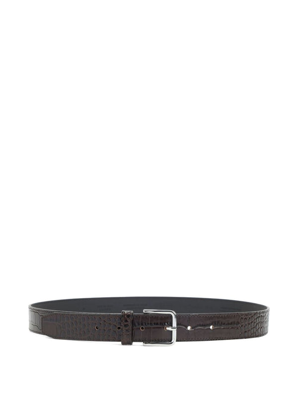 032C Crocodile-Embossed Leather Belt — Brown