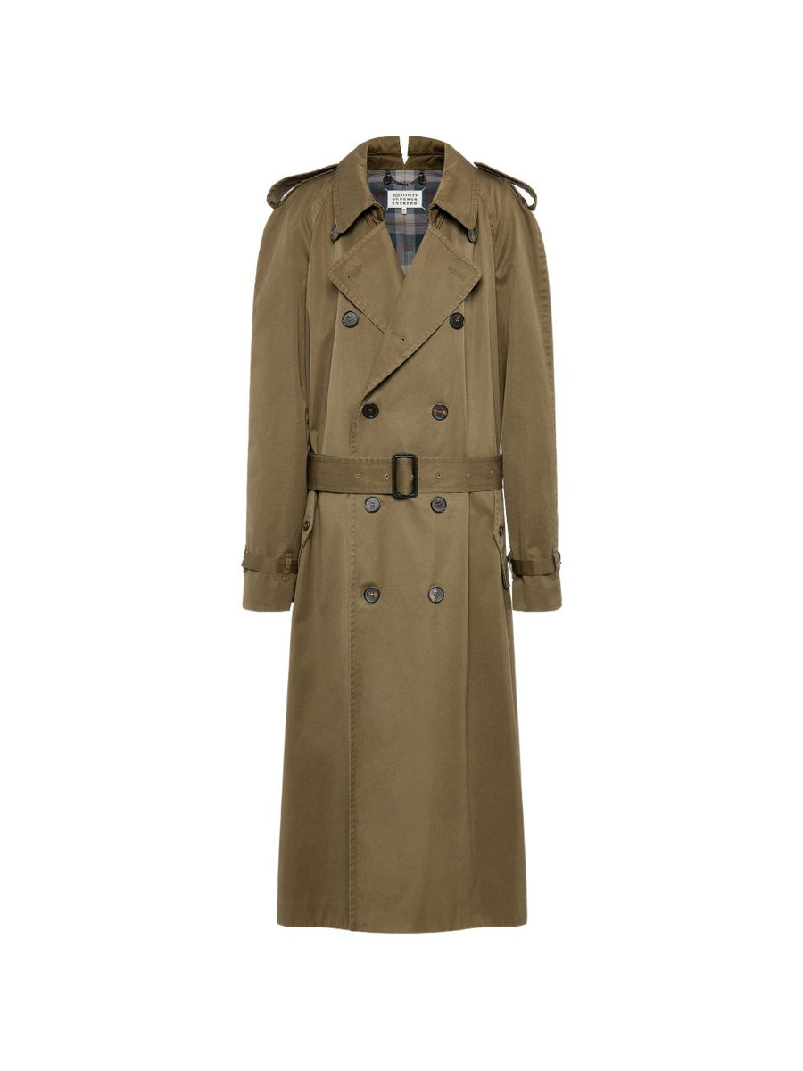 Maison Margiela Cotton Double-Breasted Trench Coat — Olive Green
