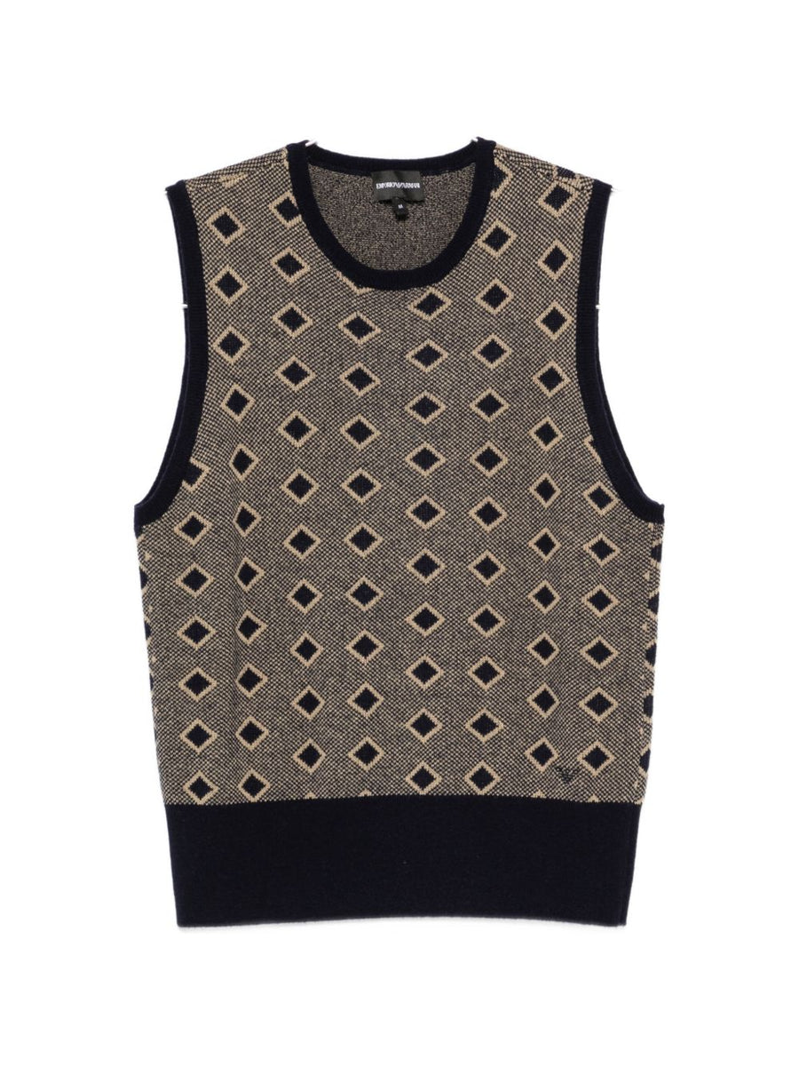Emporio Armani Diamond Pattern Wool Tank Top — Navy