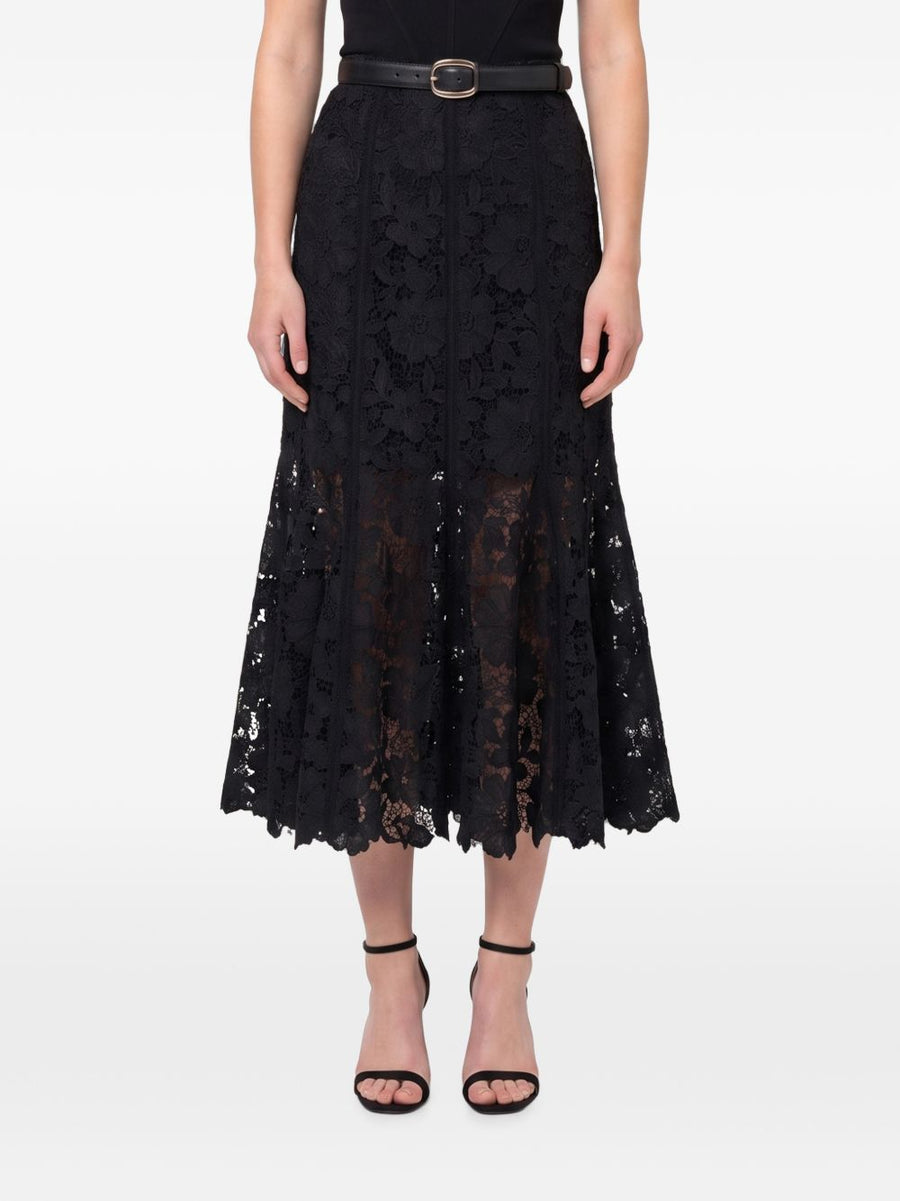 Self-Portrait Lace Midi Skirt — Black