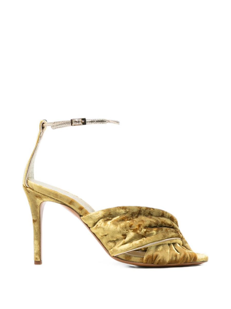 Forte Forte Velvet Twisted-Strap Heel Sandal — Gold