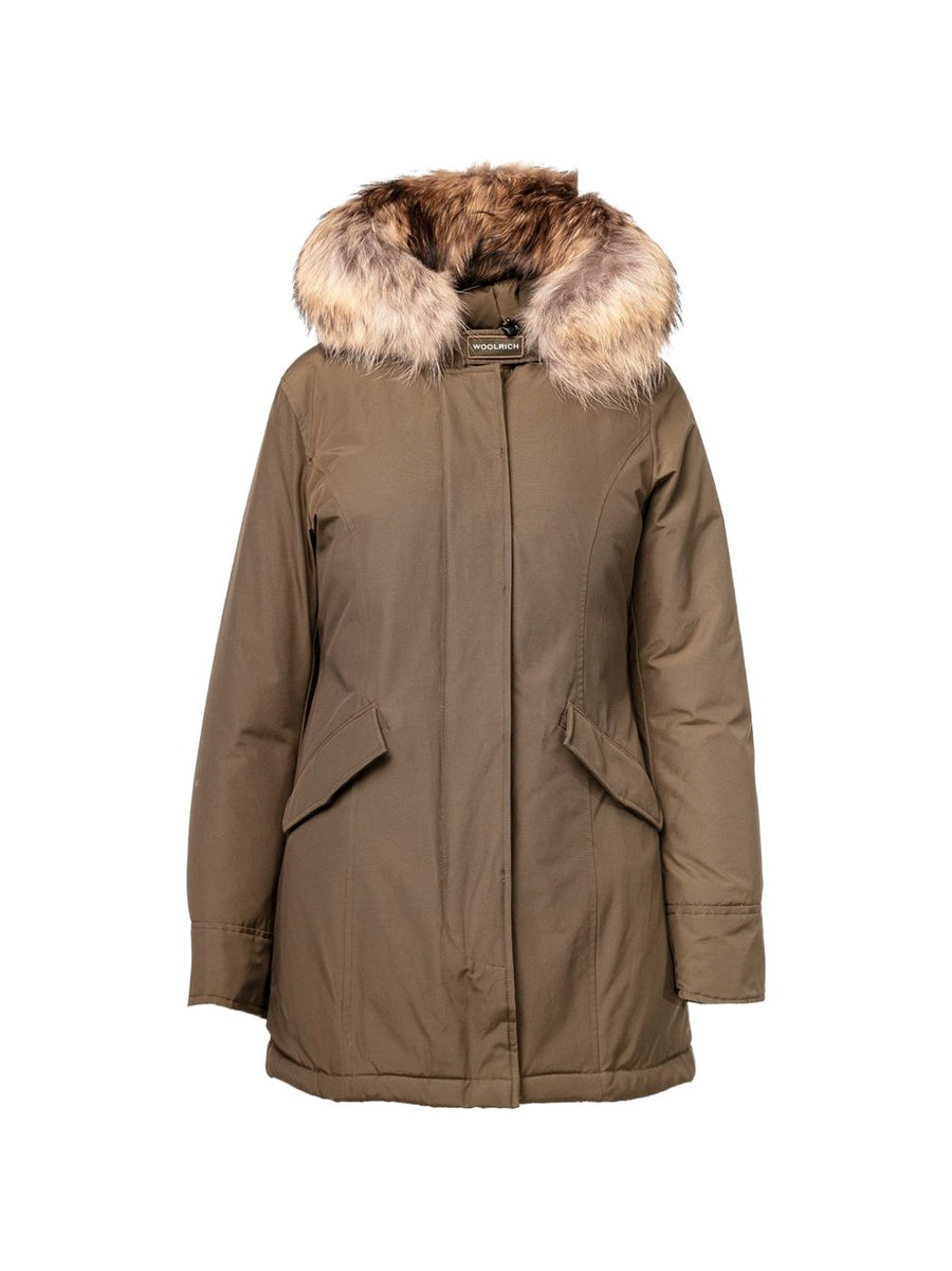 Woolrich Raccoon Fur-Trimmed Parka Coat — Taupe