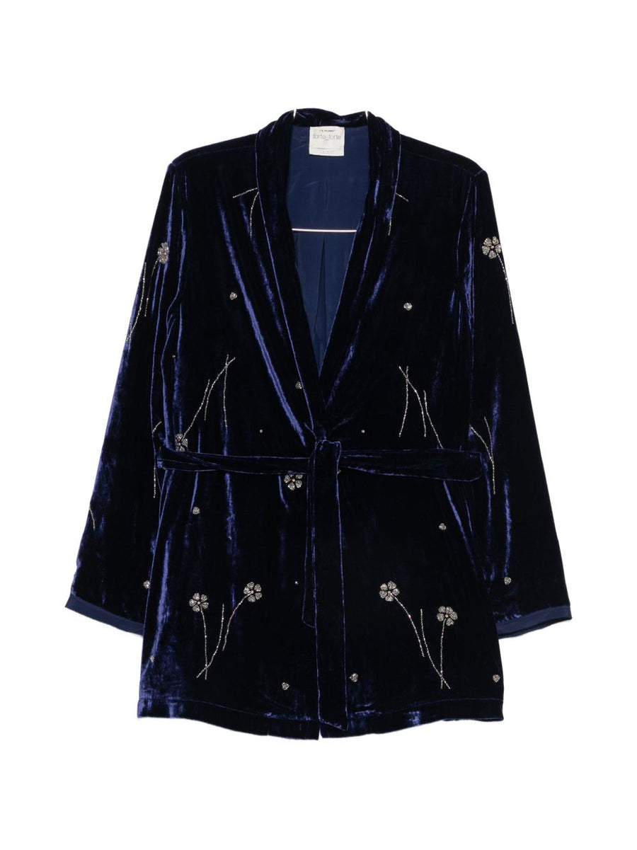 Forte Forte Embroidered Velvet Blazer — Navy