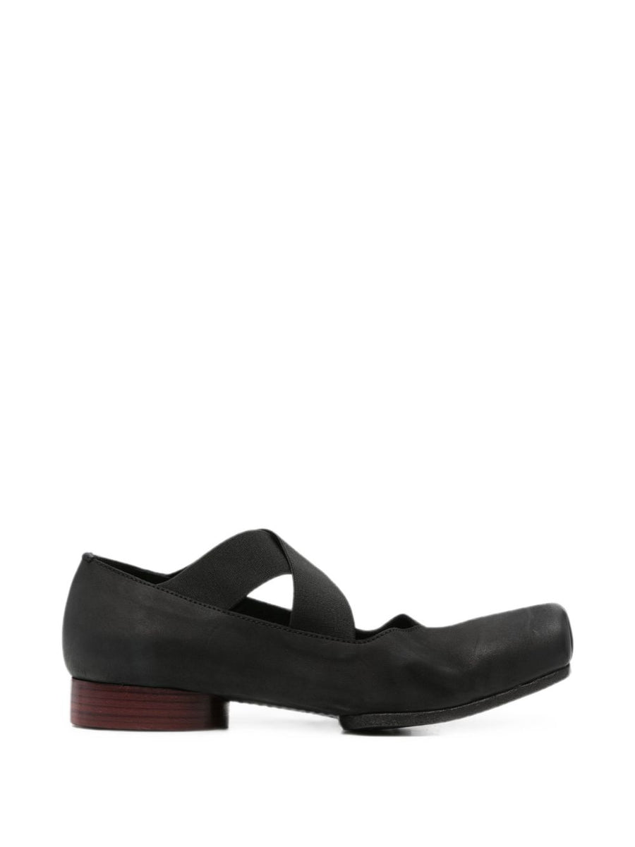 Uma Wang Leather Ballet Flat with Crossover Straps Flat — Black