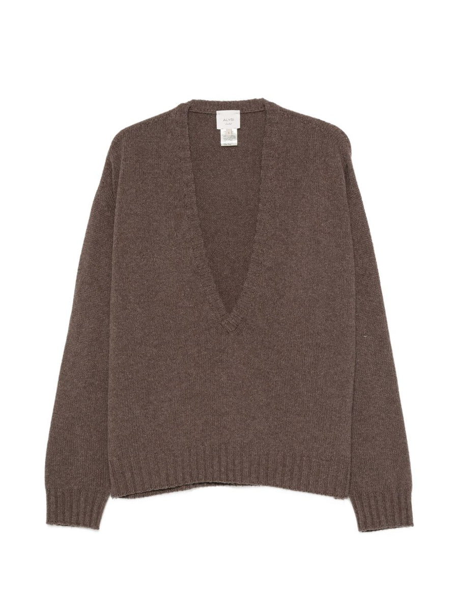 Alysi Wool V-Neck Sweater — Brown