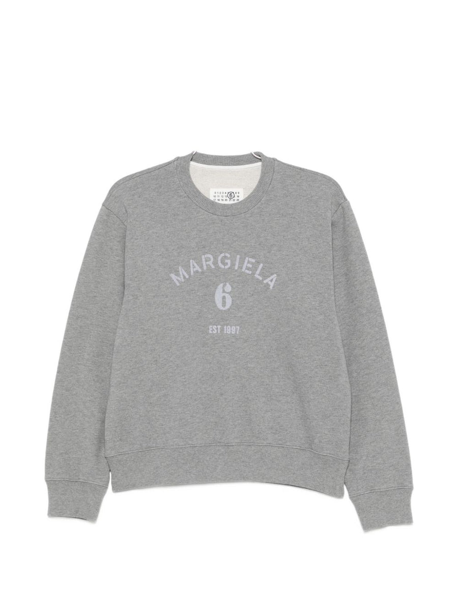 MM6 Maison Margiela Logo-Print Cotton Sweatshirt — Grey