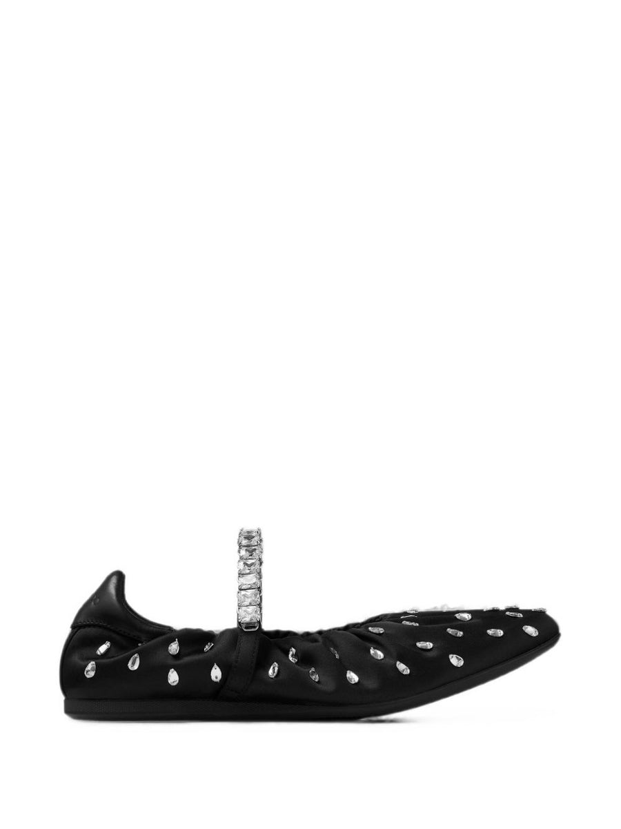 Jimmy Choo Crystal-Embellished Satin Ballet Flat — Black