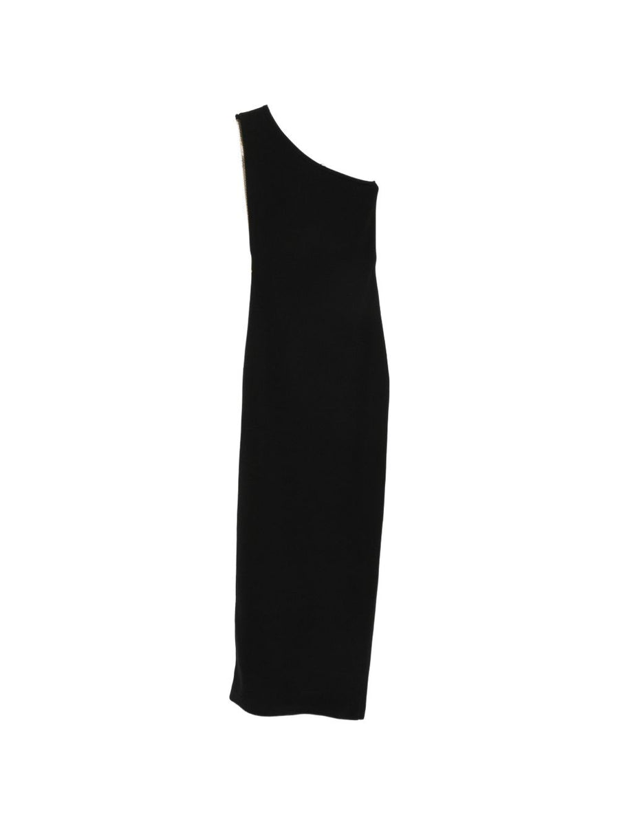Elisabetta Franchi One-Shoulder Fine Knit Dress — Black