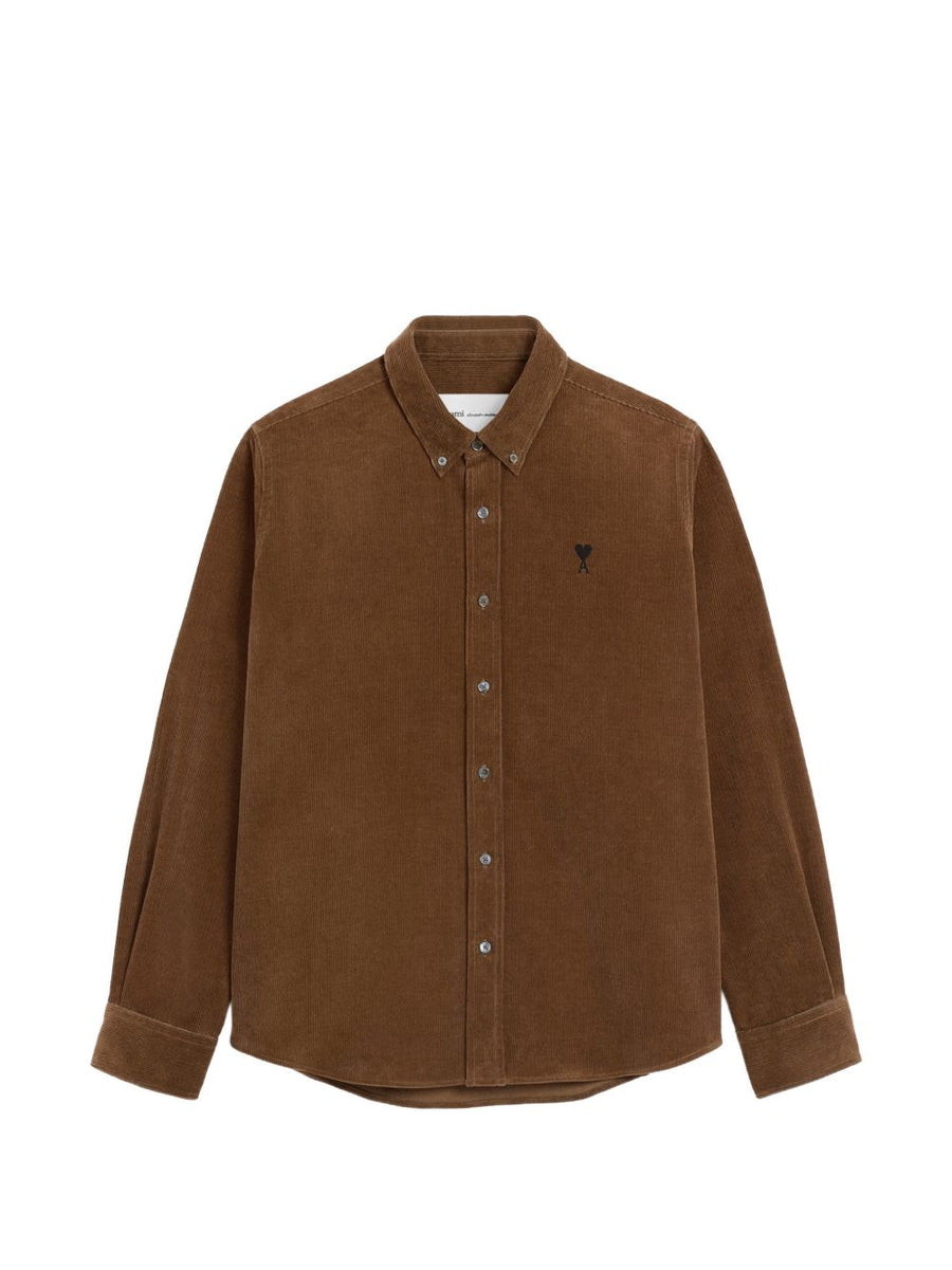 Ami Paris Velvet Cotton Shirt — Brown