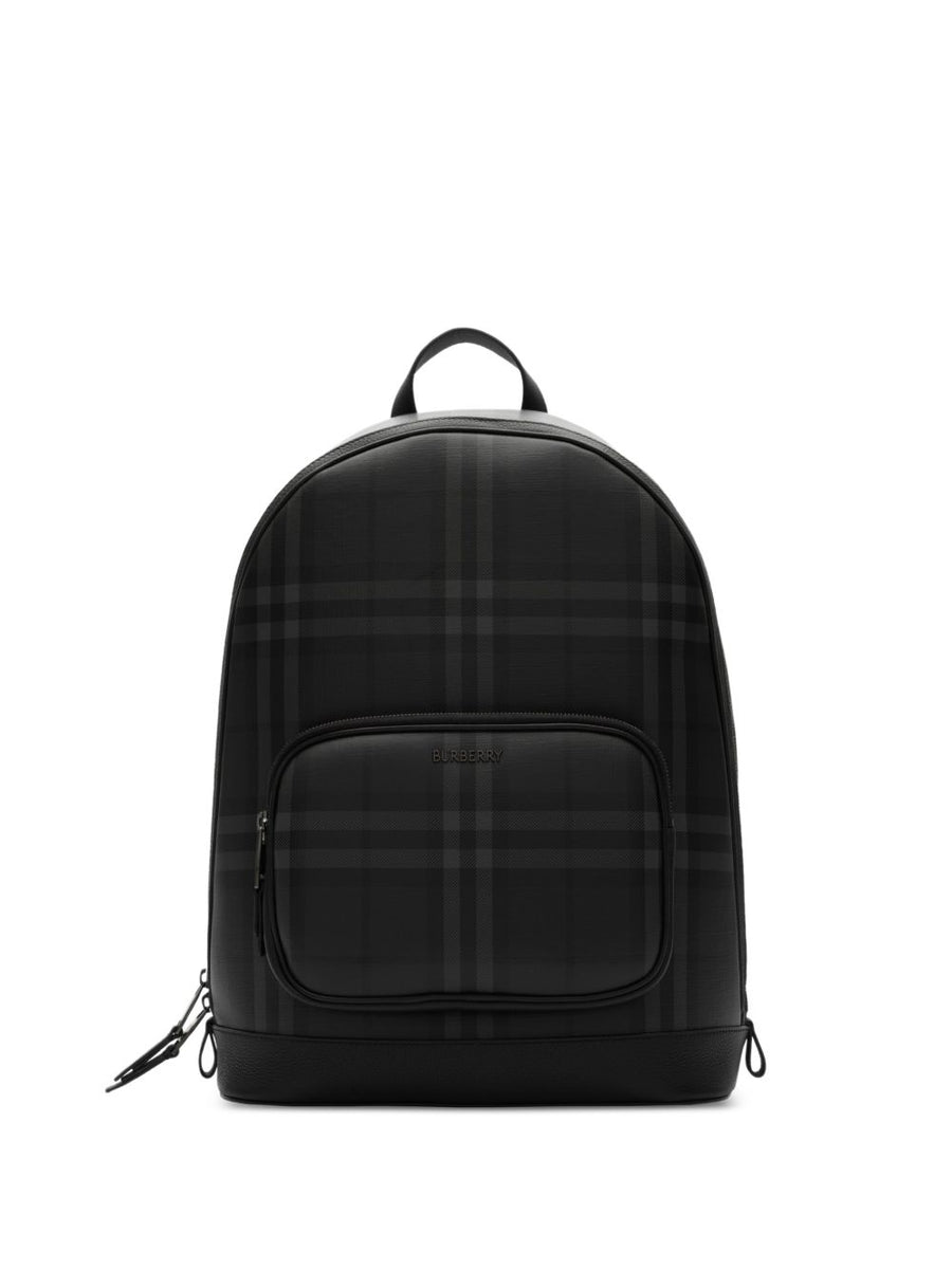 Burberry Canvas Check Backpack — dark grey