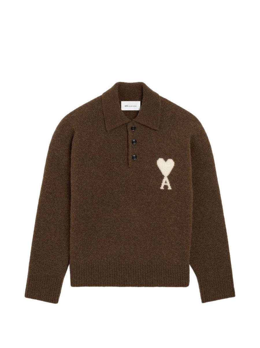 Ami Paris Polo Sweater — Brown