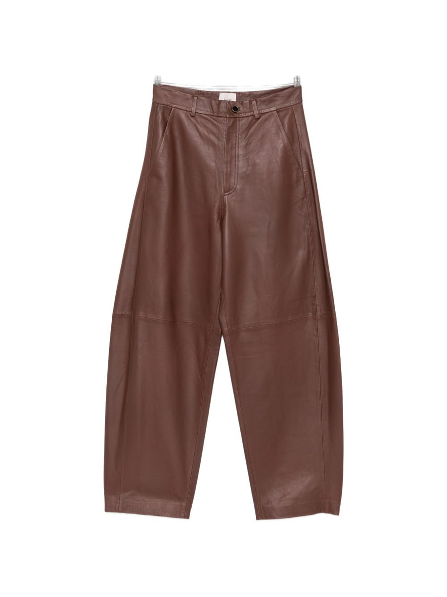 Alysi Leather Barrel Trousers — Brown