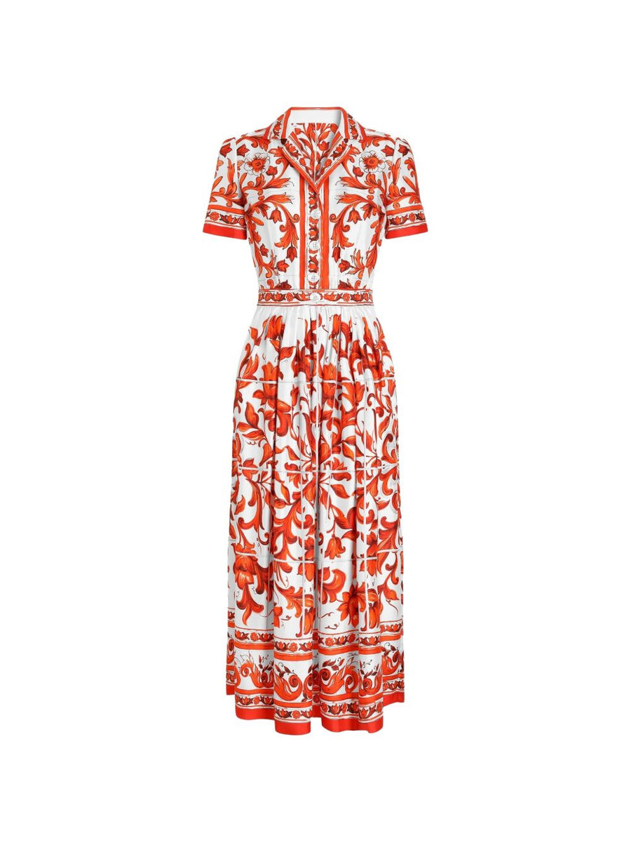 Dolce & Gabbana Majolica-Print Silk Dress — Red
