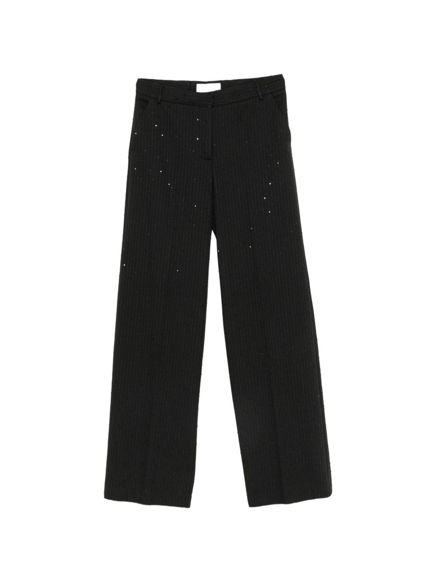 Ermanno Firenze Sequin-Embellished Pinstripe Trousers — Black
