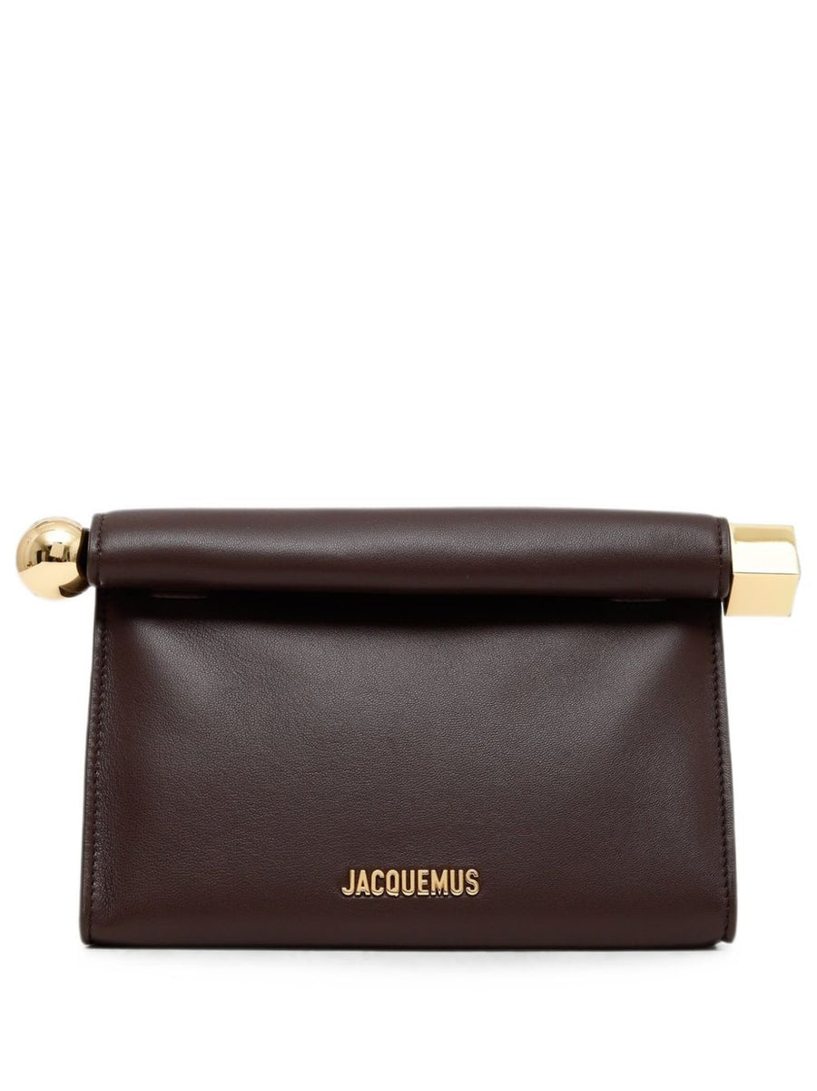 JACQUEMUS Roll-Top Leather Clutch — Brown