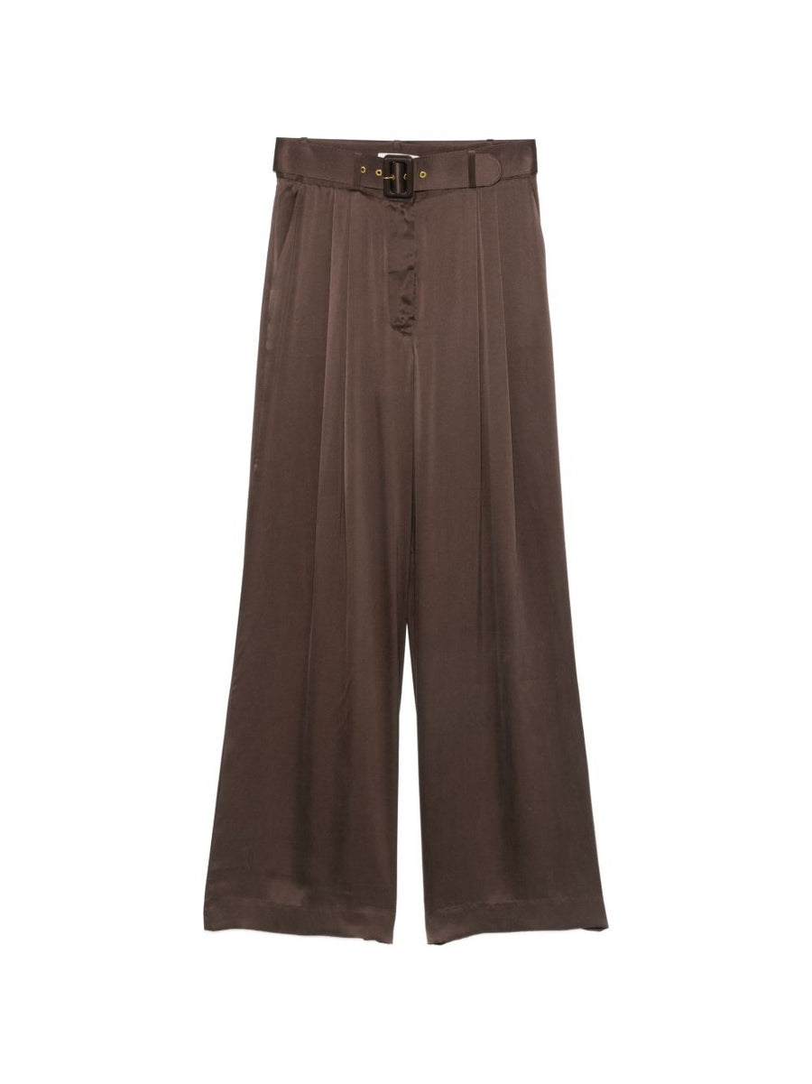 Zimmermann Silk Tuck Trousers — Brown