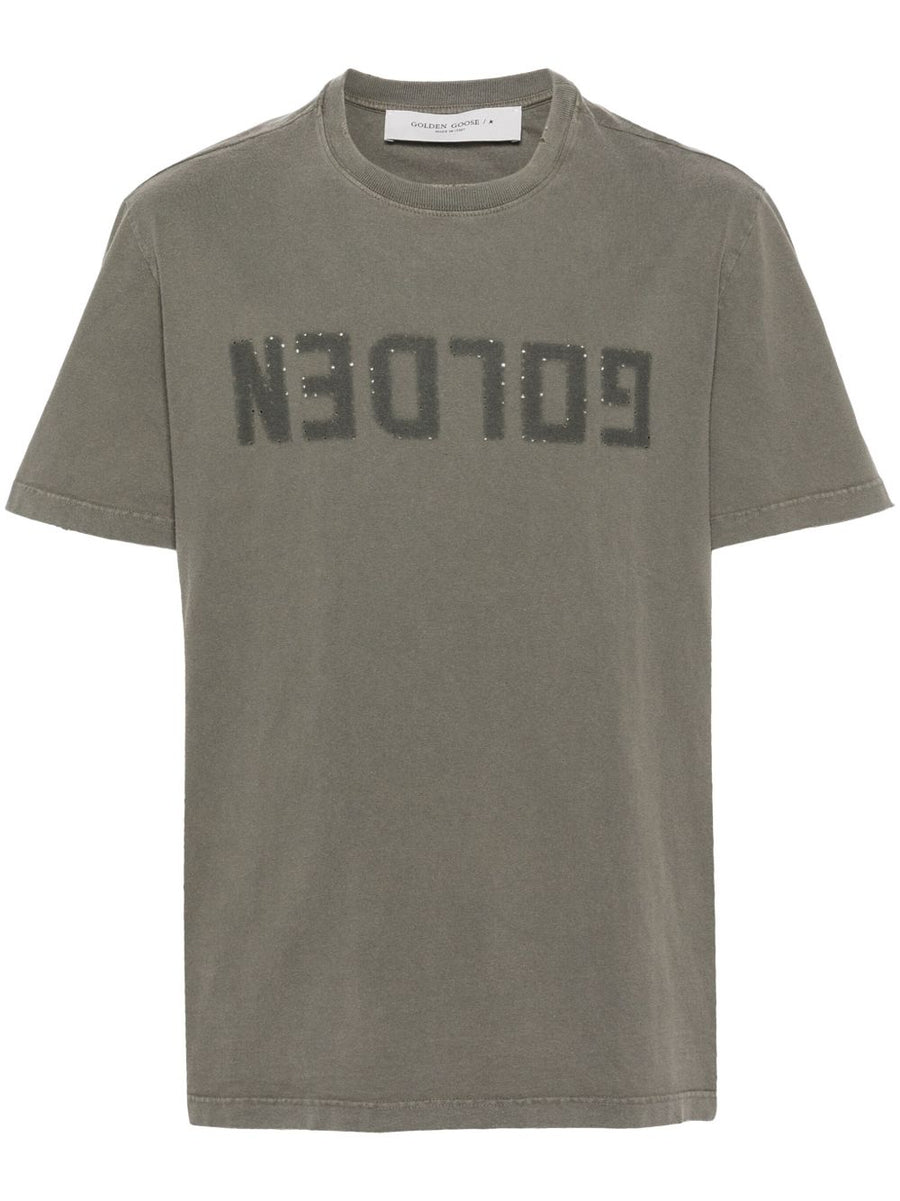 Golden Goose Logo-Print Cotton T-Shirt — Sage Green