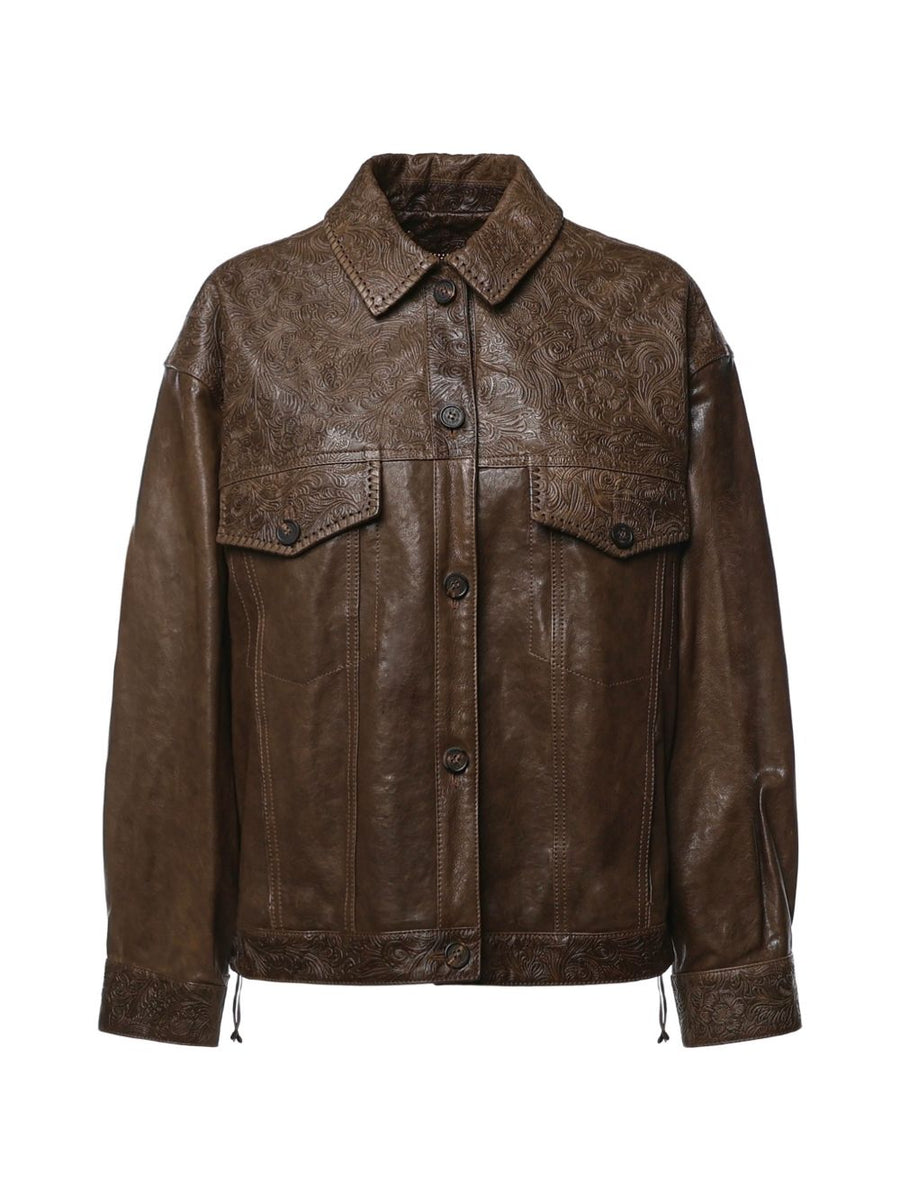 Golden Goose Tooled Leather Jacket — Brown