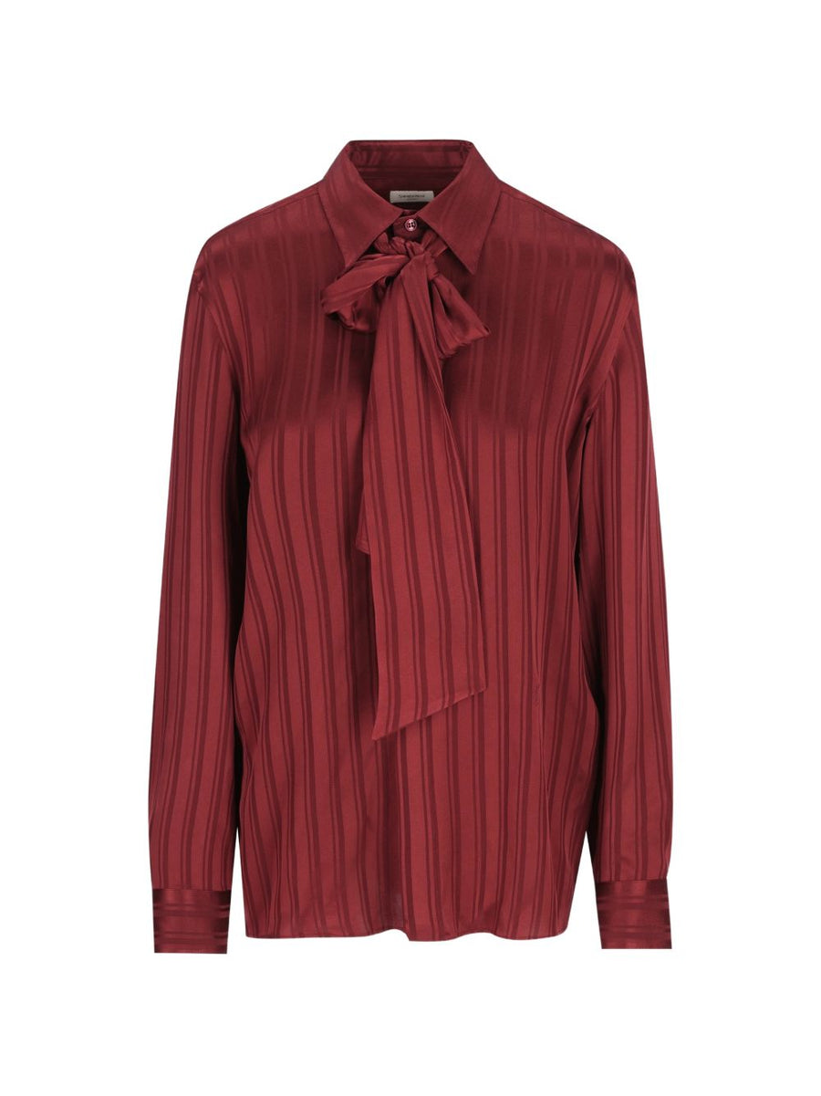Saint Laurent Lavallière Silk Blouse — Burgundy