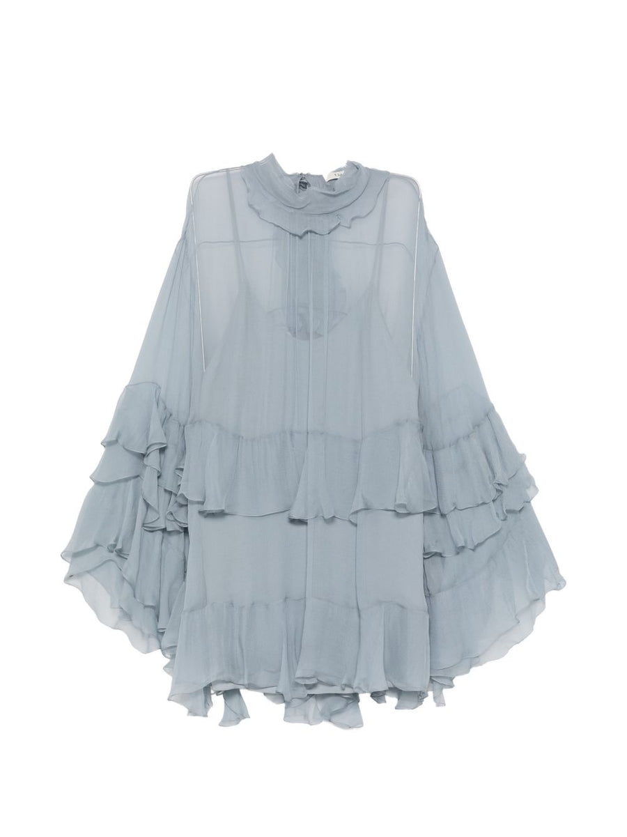 Chloé Ruffled Silk Dress — Blue