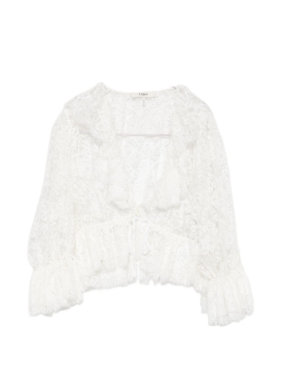 Chloé Embroidered Lace Blouse — White