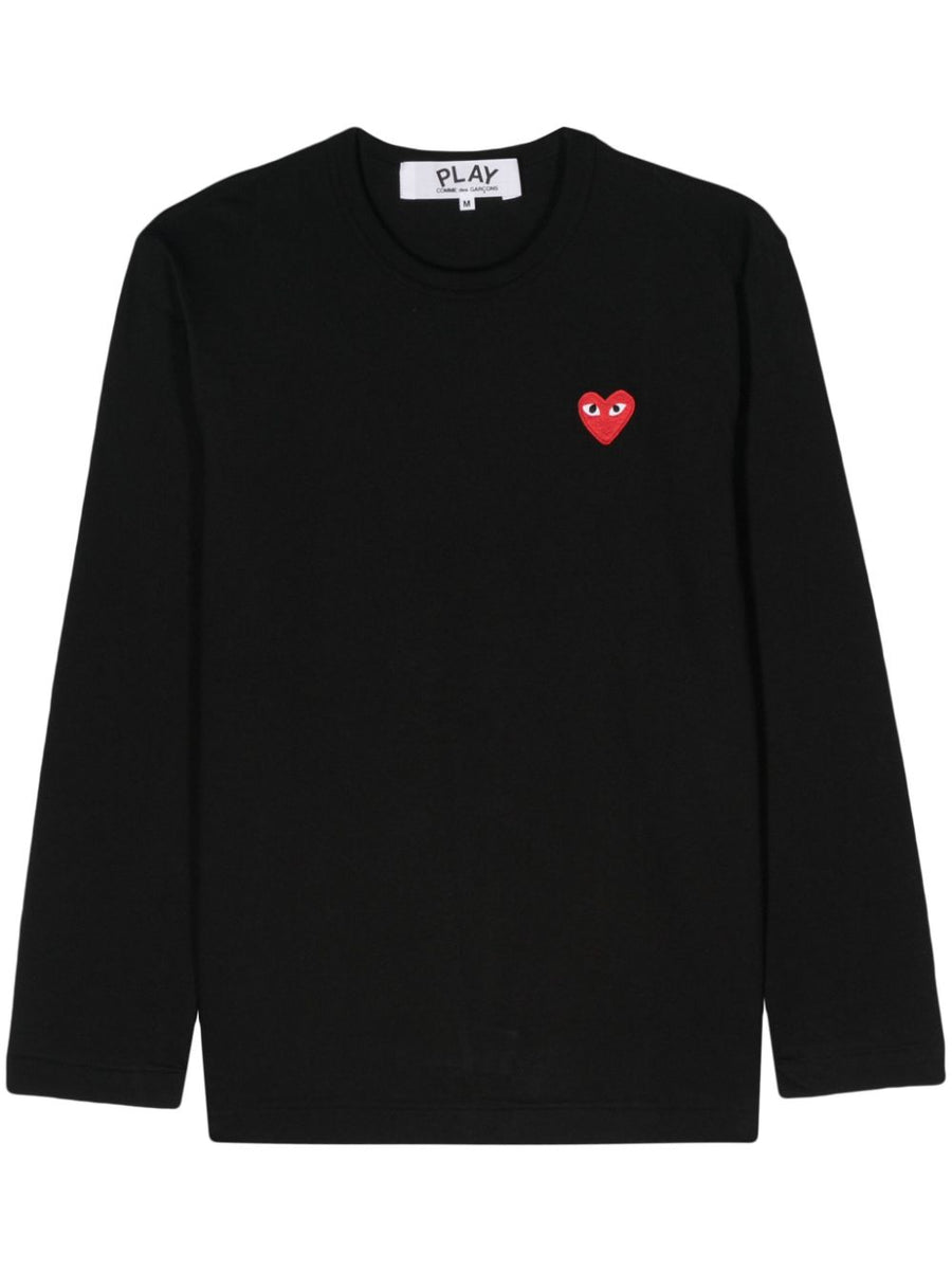 Comme Des Garcons Red Heart Embroidered T-shirt — Black