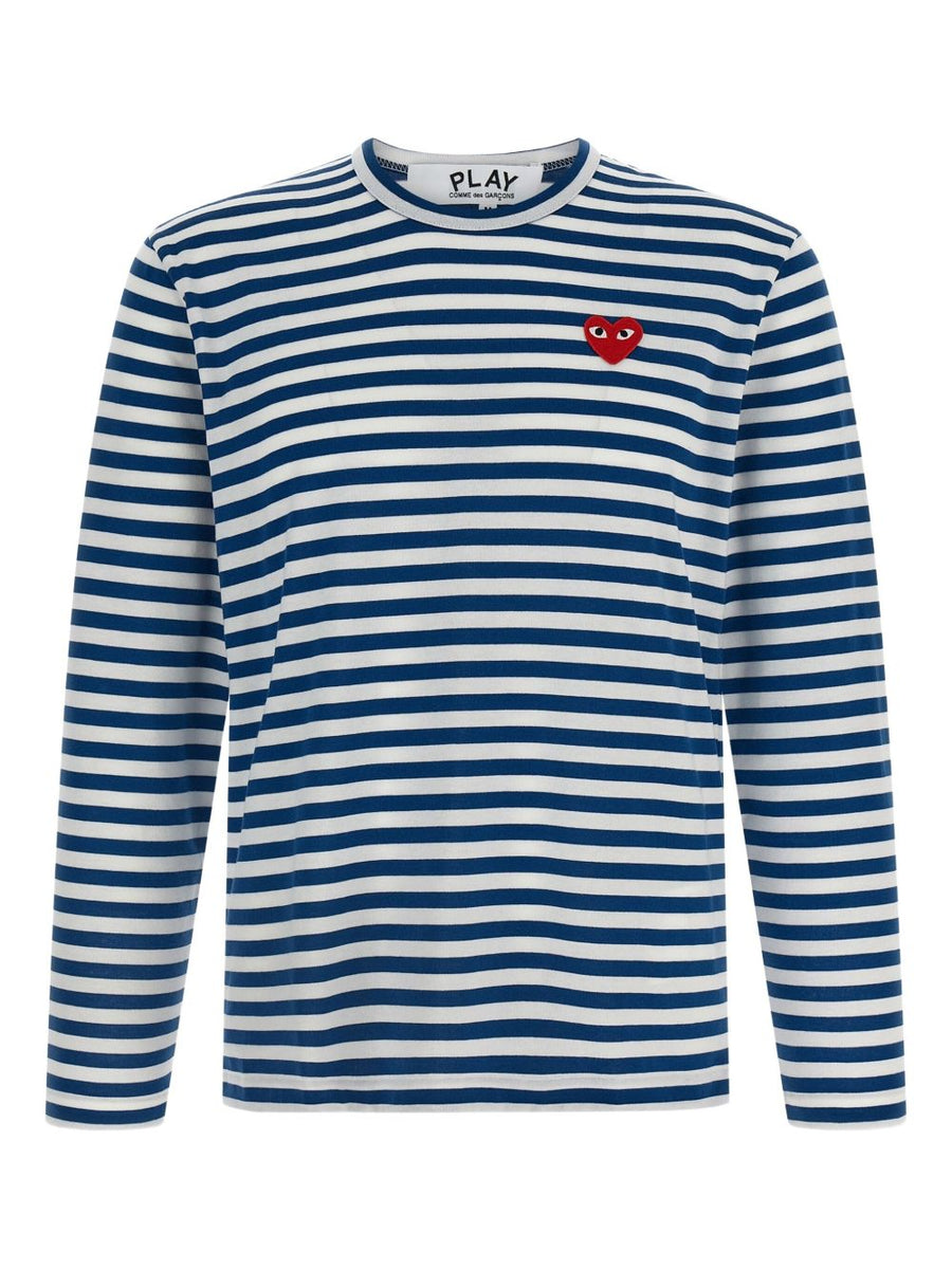 Comme Des Garcons Striped Logo Patch T-Shirt — Blue